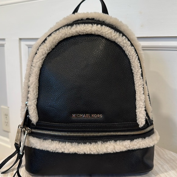 Michael Kors Rhea Pebbled Leather & Australian Shearling Multi Compart. Backpack - Picture 4 of 17
